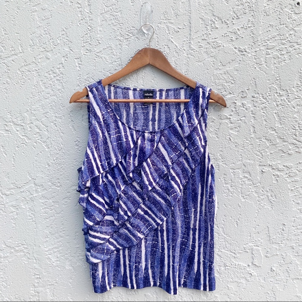 Rafaella Blue & White Sleeveless Blouse Size XL